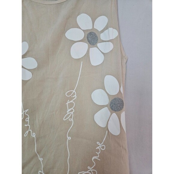 Sheilay Side Tie Top Womens Size Large Glitter Daisy Flower Blouse Sheer Pink - Picture 2 of 7